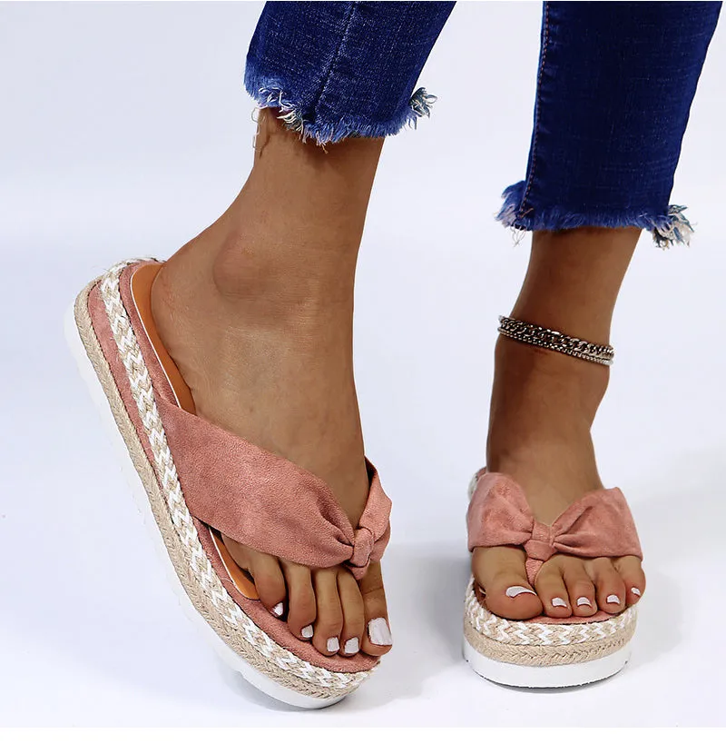 Amozae-Back  To School Outfit   2024 Women Platform Flat Slippers Flip Flops Female Hemp Casual Summer Beach Slides Ladies Fashion Comfort Footwear Plus Size