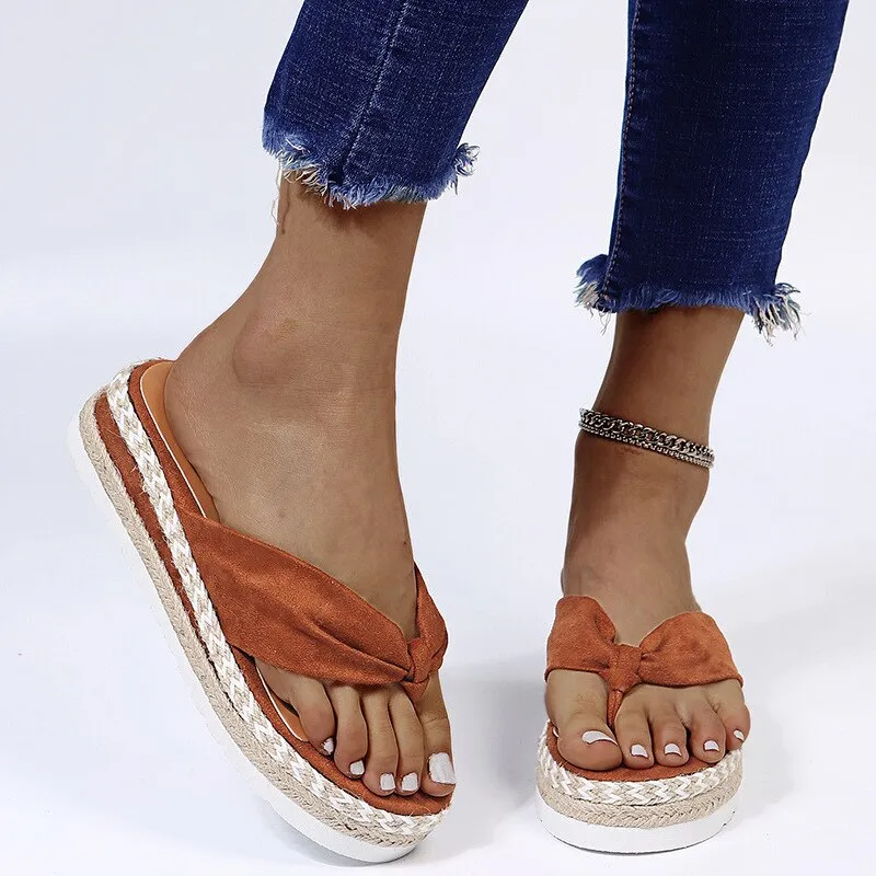 Amozae-Back  To School Outfit   2024 Women Platform Flat Slippers Flip Flops Female Hemp Casual Summer Beach Slides Ladies Fashion Comfort Footwear Plus Size