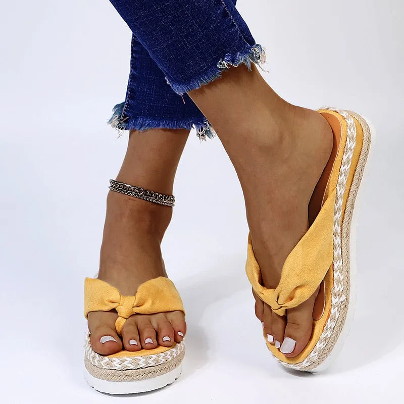 Amozae-Back  To School Outfit   2024 Women Platform Flat Slippers Flip Flops Female Hemp Casual Summer Beach Slides Ladies Fashion Comfort Footwear Plus Size