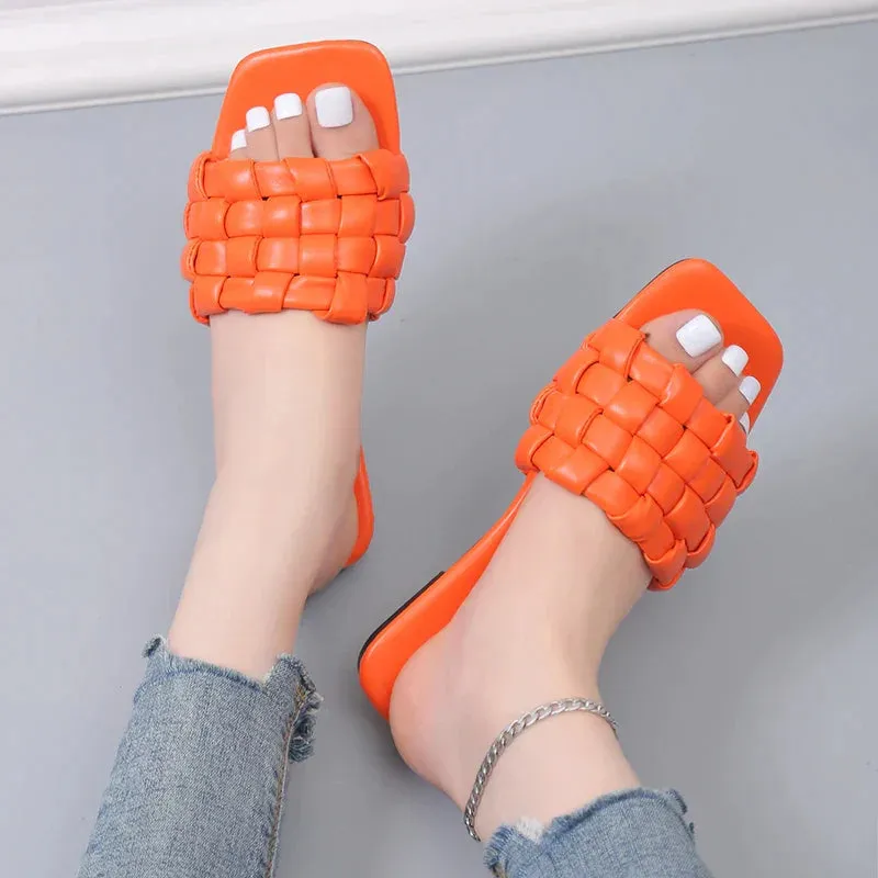 AMOZAE- -  Braided Square Toe Slippers