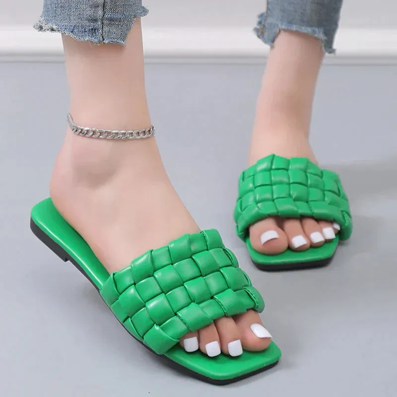 AMOZAE- -  Braided Square Toe Slippers