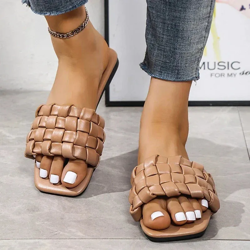 AMOZAE- -  Braided Square Toe Slippers