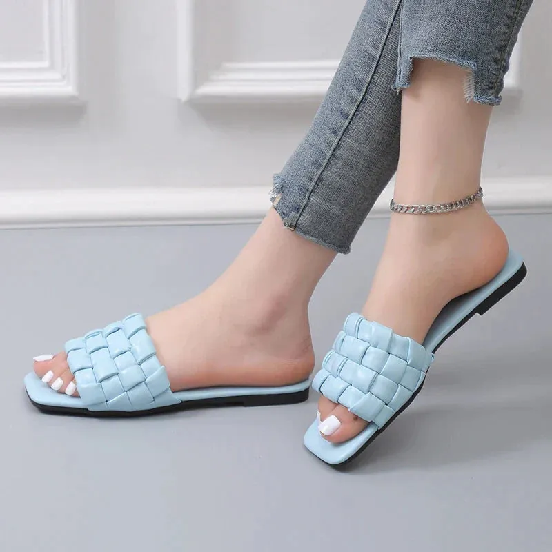 AMOZAE- -  Braided Square Toe Slippers