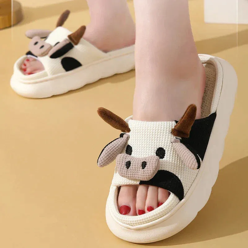 AMOZAE- - Cute Milk Cow Cotton Slippers