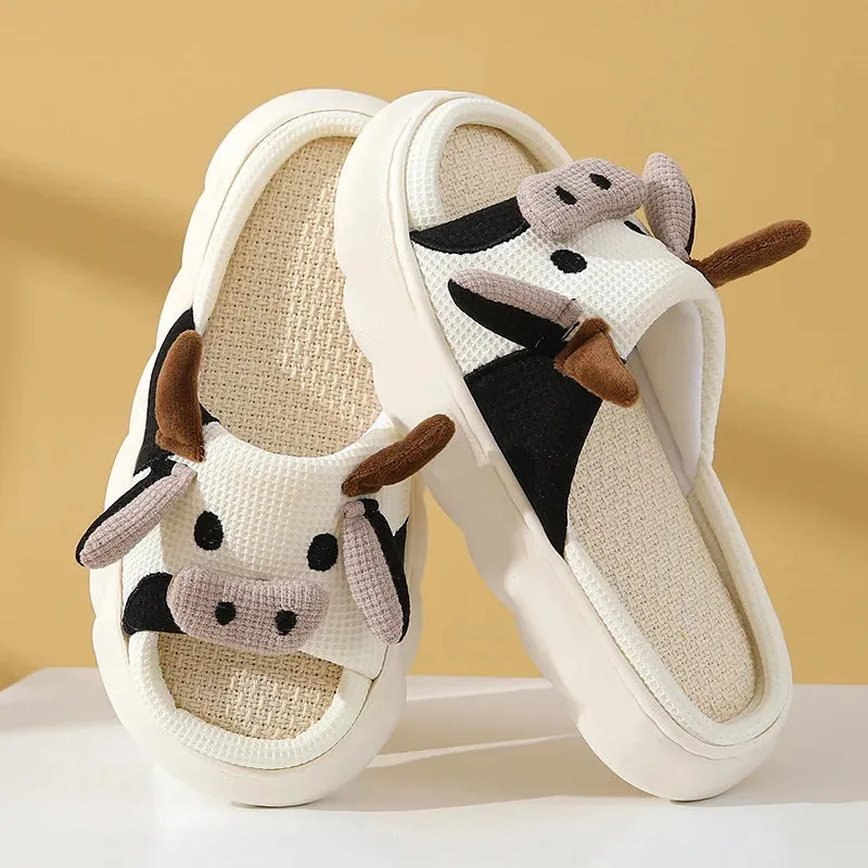 AMOZAE- - Cute Milk Cow Cotton Slippers