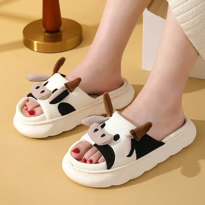 AMOZAE- - Cute Milk Cow Cotton Slippers