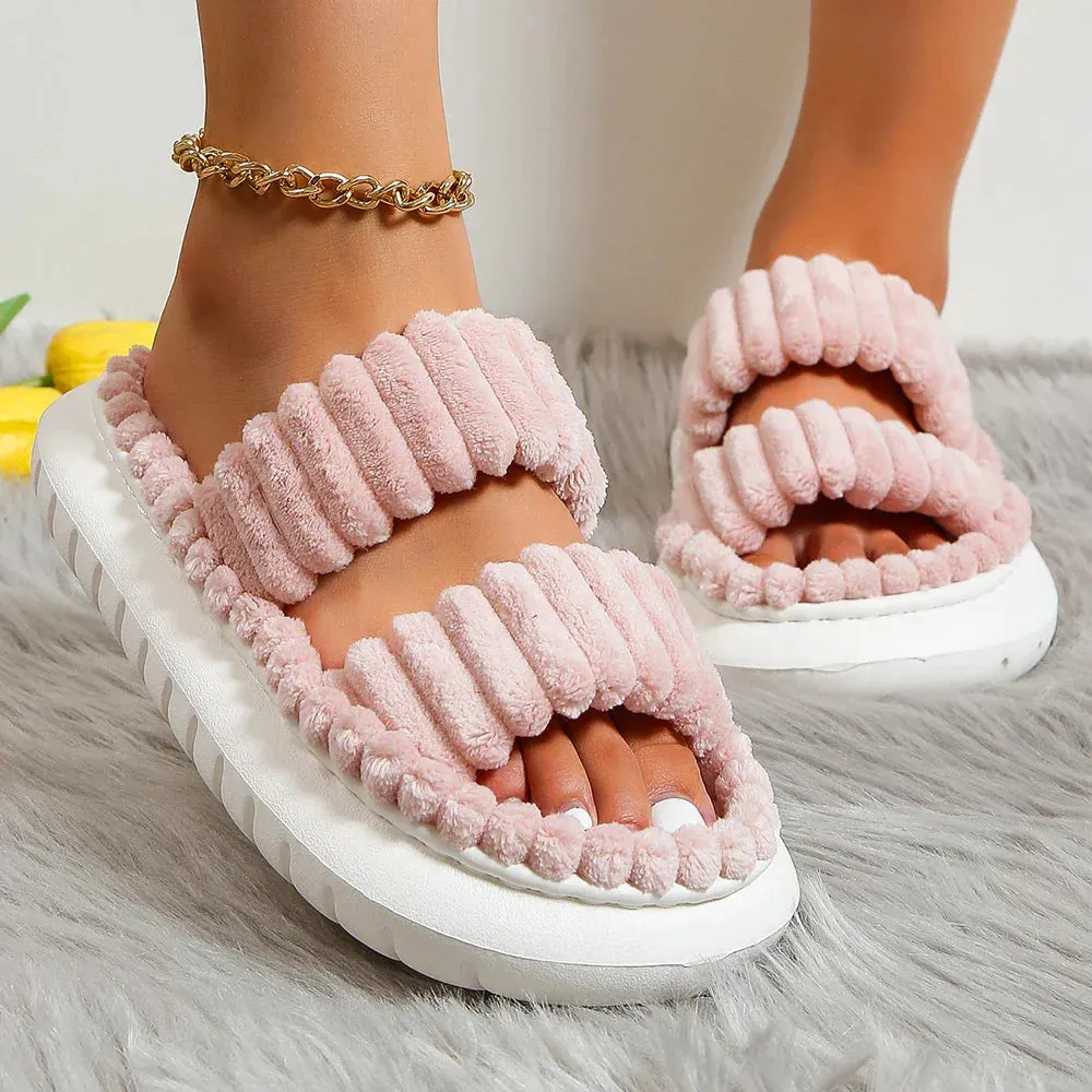 AMOZAE- - Fashion Furry Thick Sole Slippers