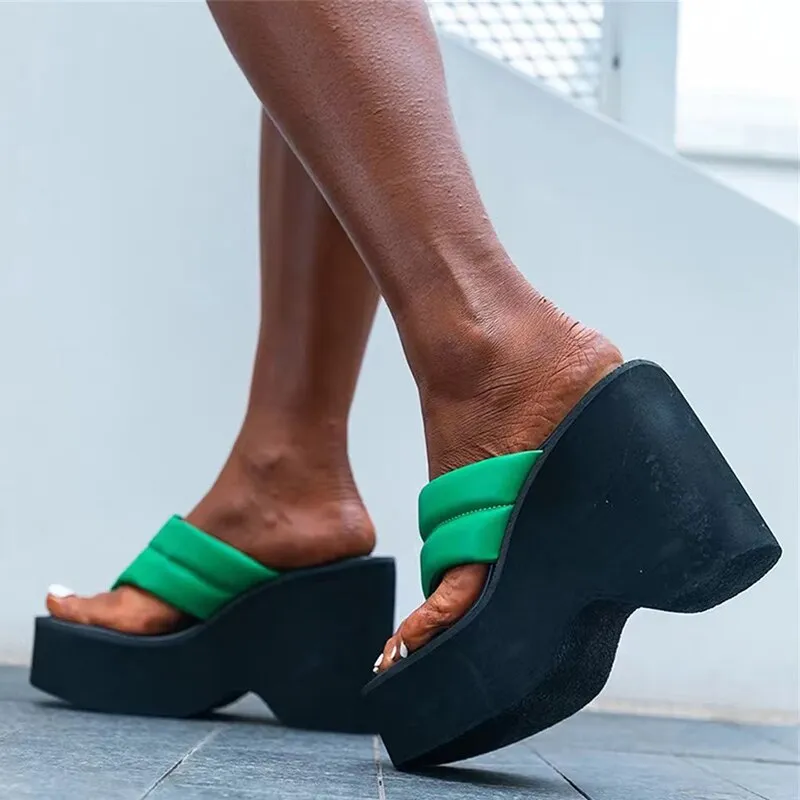 Amozae Gothic Chunky Platform Sandals Women Green Clip Toe Wedges Slippers Woman Summer Thick Bottom Female Flip Flops Plus Size