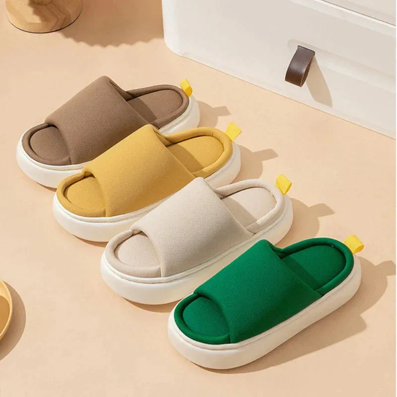 AMOZAE- -  Open Toe Linen House Slippers