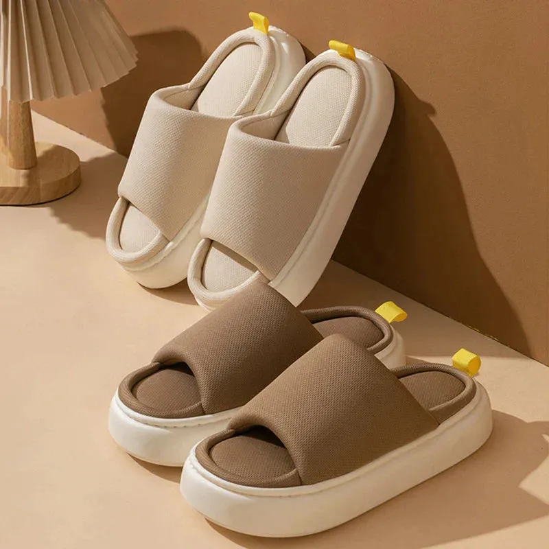 AMOZAE- -  Open Toe Linen House Slippers