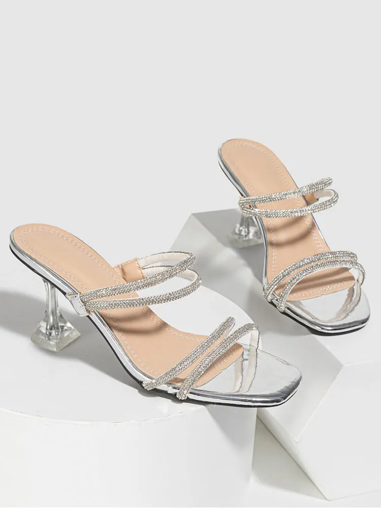 Amozae-Rhinestone Heeled Sandals ï¼?Slides