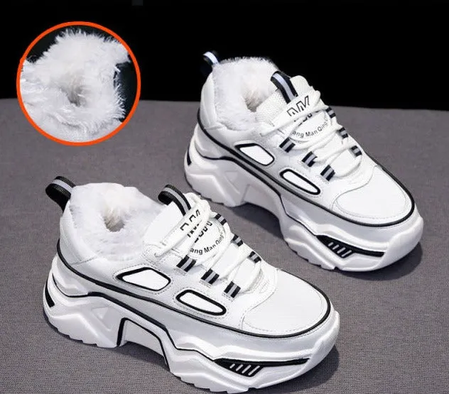 Amozae Women Sneakers White Black Designer Shoes Woman Autumn Winter Chunky Sneakers Fashion Light Dad Shoes Ladies Platform Footwear