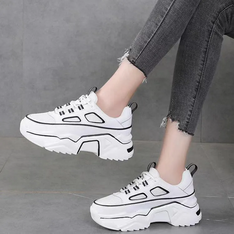 Amozae Women Sneakers White Black Designer Shoes Woman Autumn Winter Chunky Sneakers Fashion Light Dad Shoes Ladies Platform Footwear