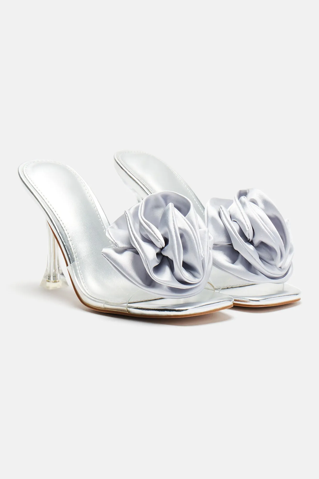 Anisa Flower Mules - Silver