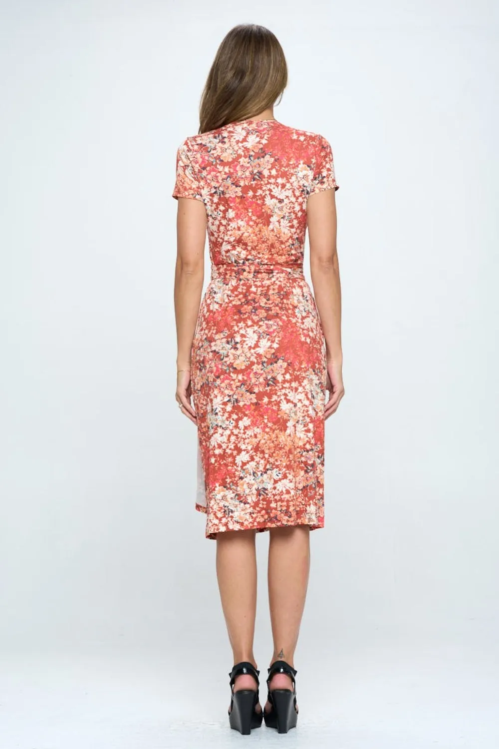 Aruba Floral Tie Front Surplice Short Sleeve Dress