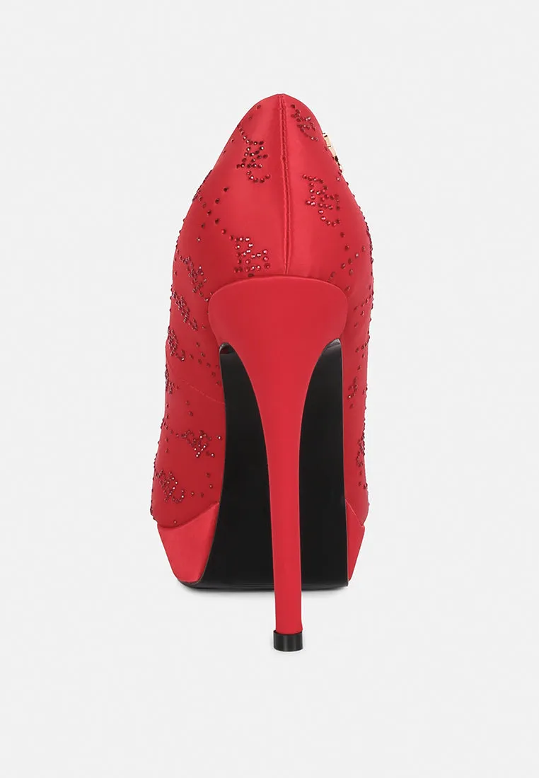 BALLARD Red Monogram Satin Stiletto Pumps