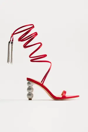 Best There Is Rhinestone Wrap Up Heels - Red