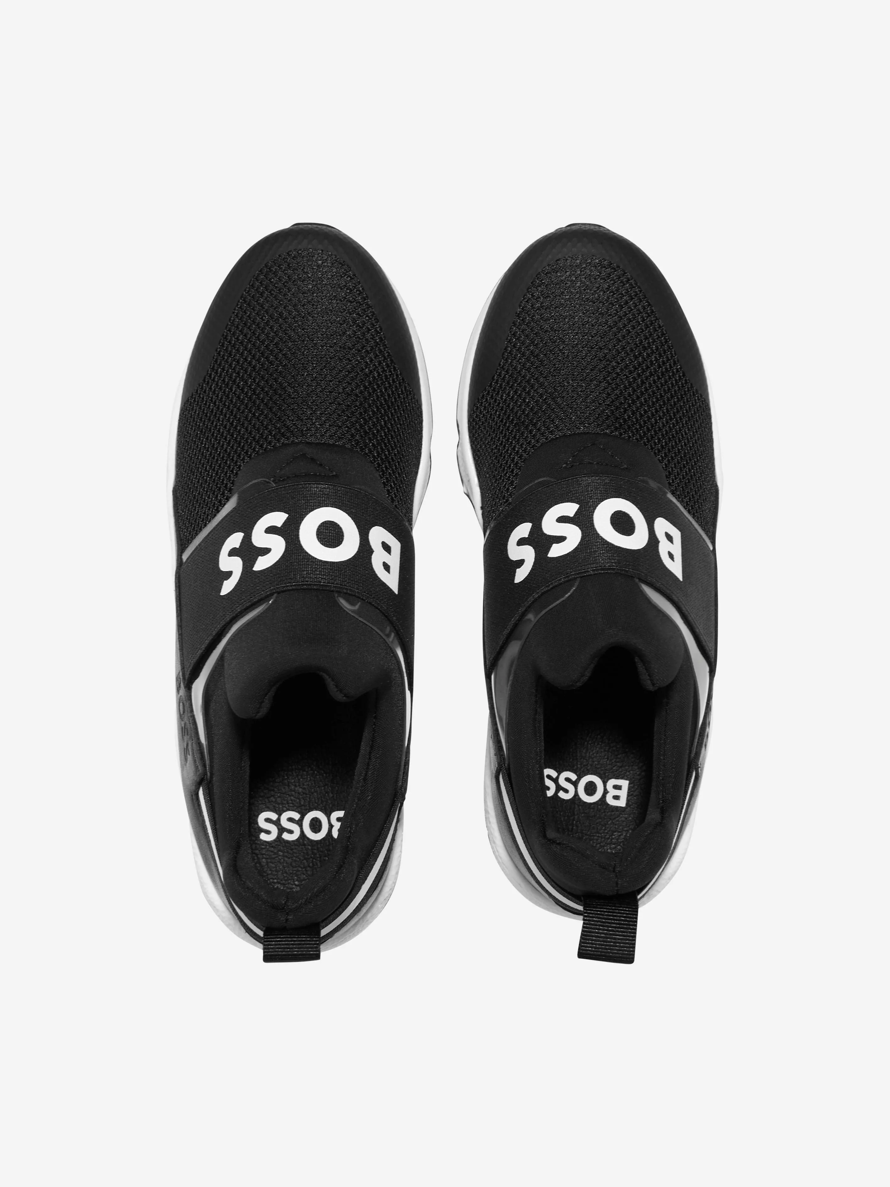 BOSS Boys Logo Slip On Trainers in Black