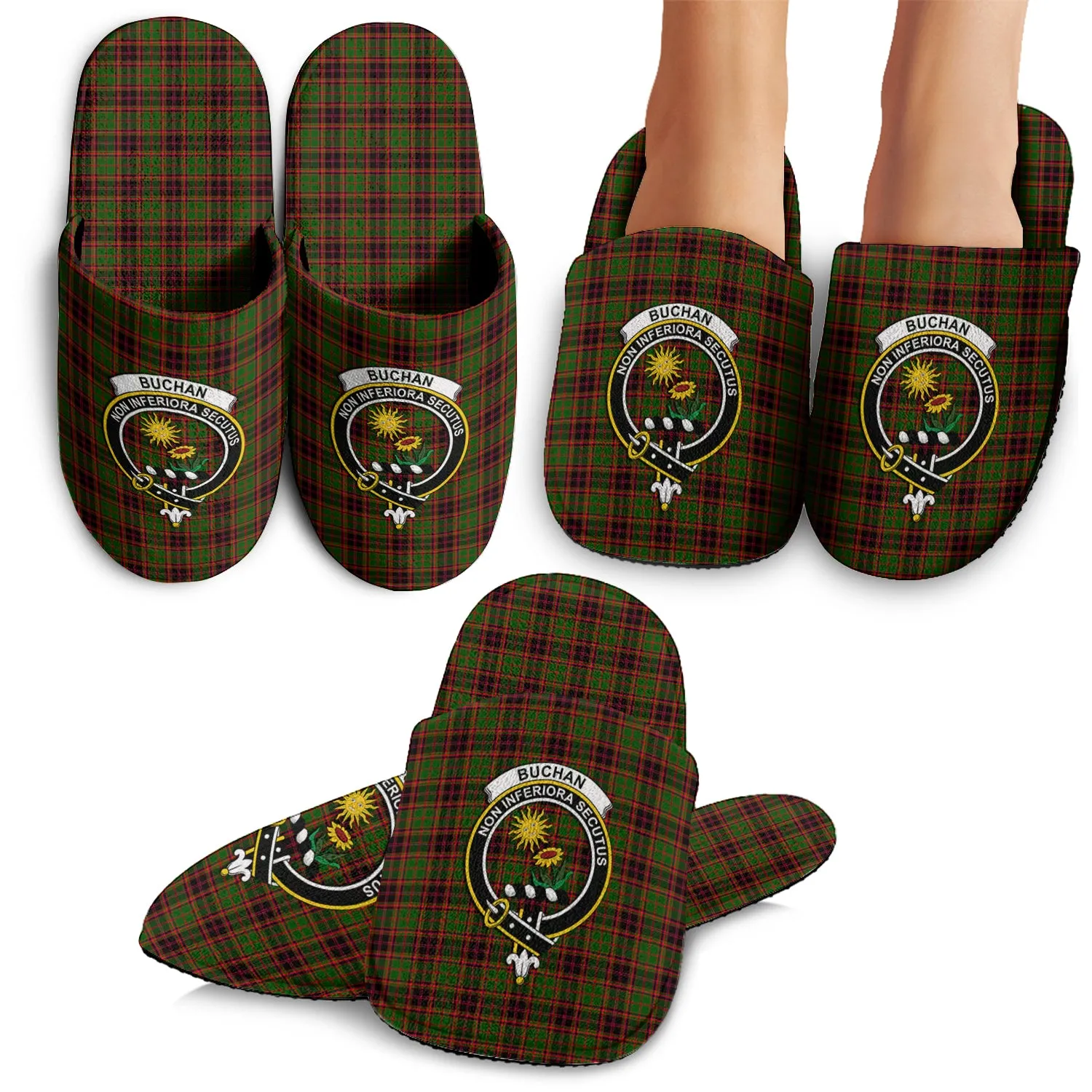 Buchan Tartan Home Slippers with Family Crest