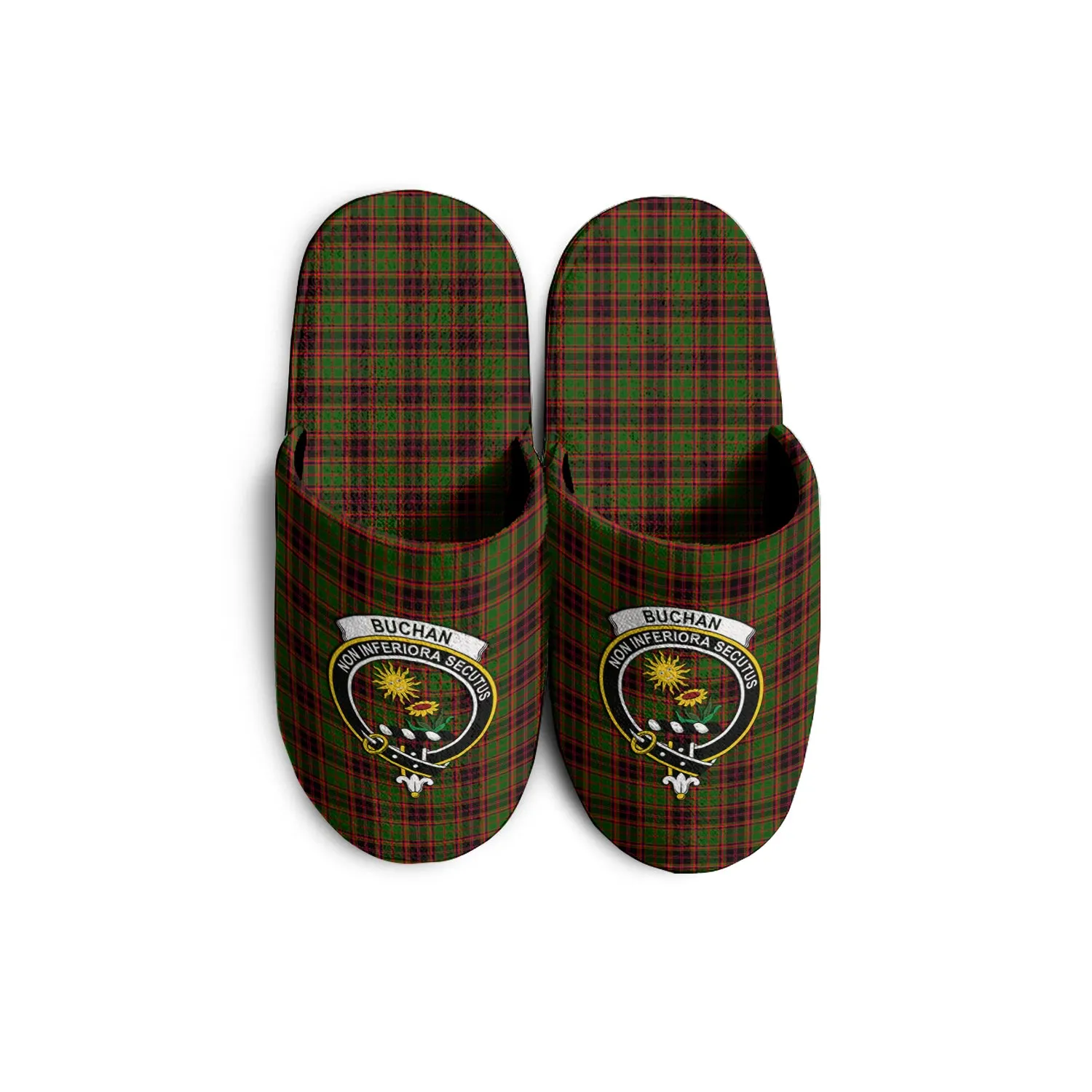 Buchan Tartan Home Slippers with Family Crest