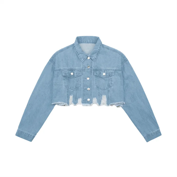 Buxom Women's Crop Raw Hem Denim Jacket