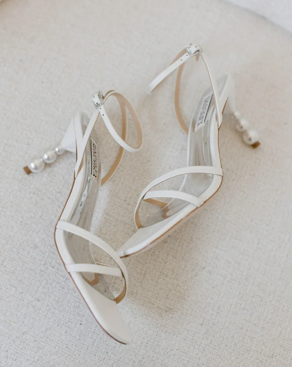 Callie - Pearl Heel Strappy Sandal - Soft White Leather