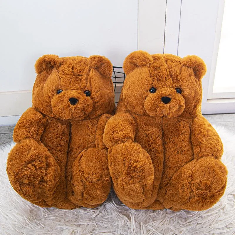 Caramel Brown Teddy Bear Plush Slippers