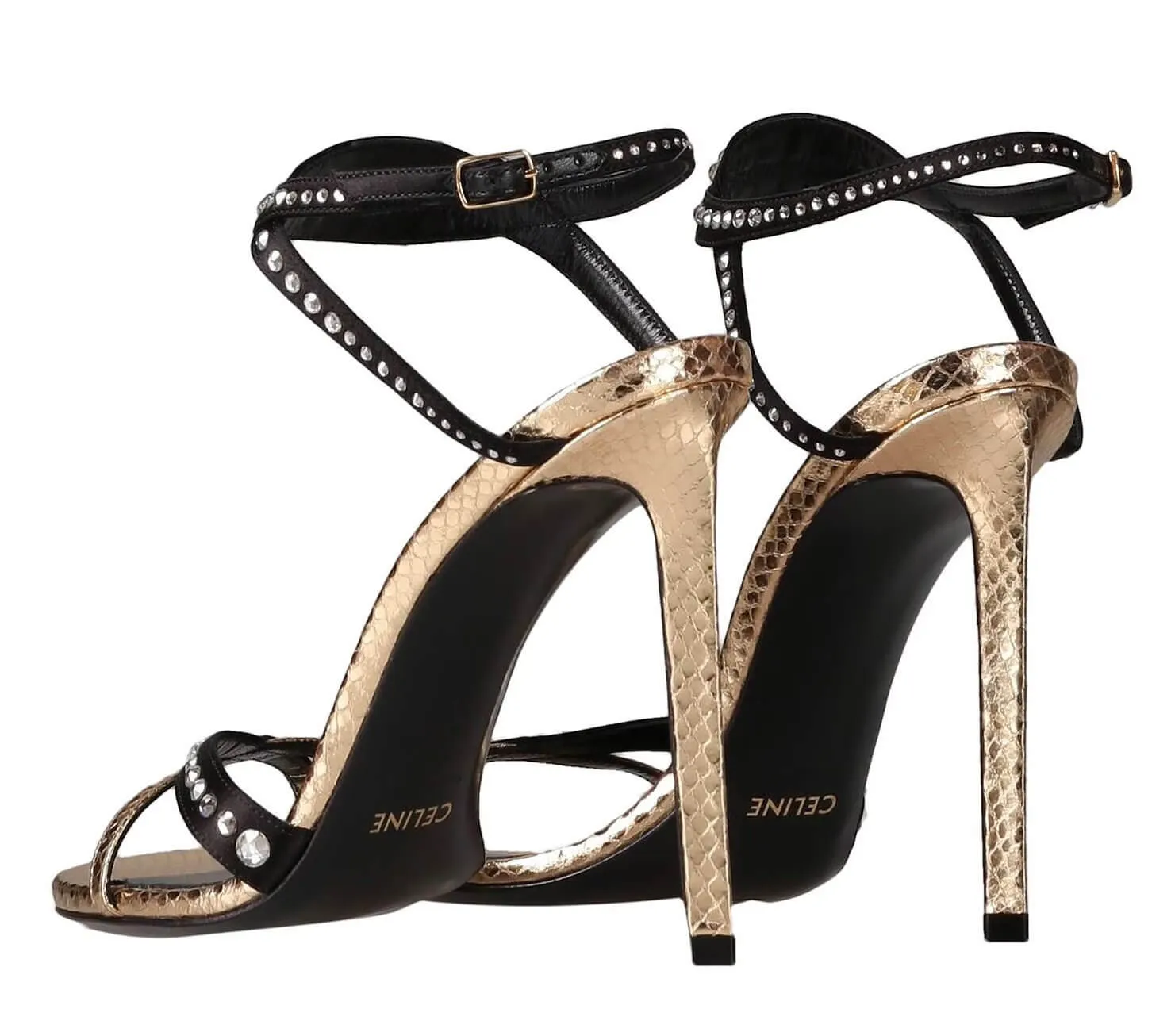 CELINE stiletto sandals, gold/black