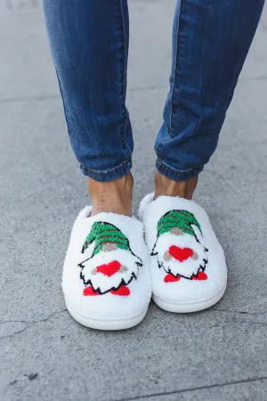 Christmas Elf Heart Print Fleece Slippers