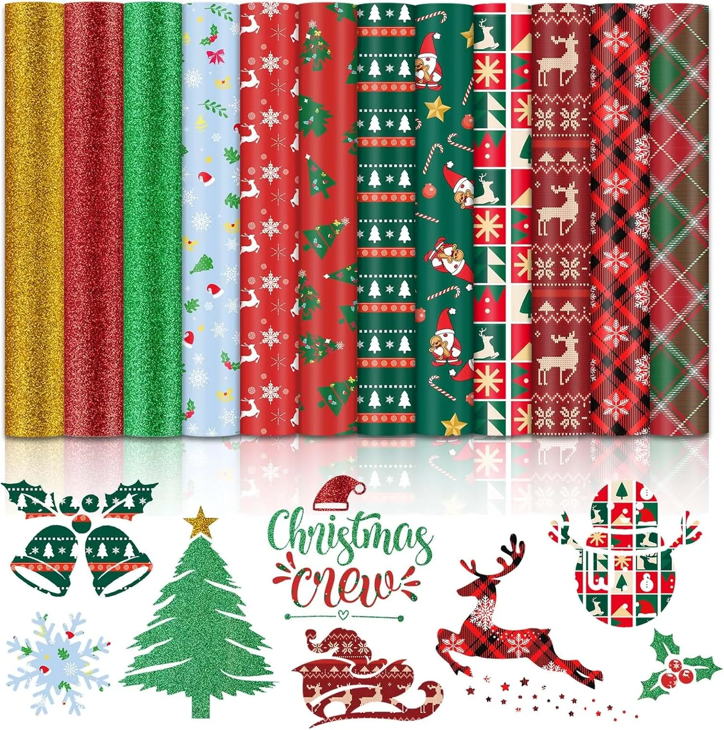 Christmas Patterned Heat Transfer Vinyl Bundle - 13 Sheets 12"x10"