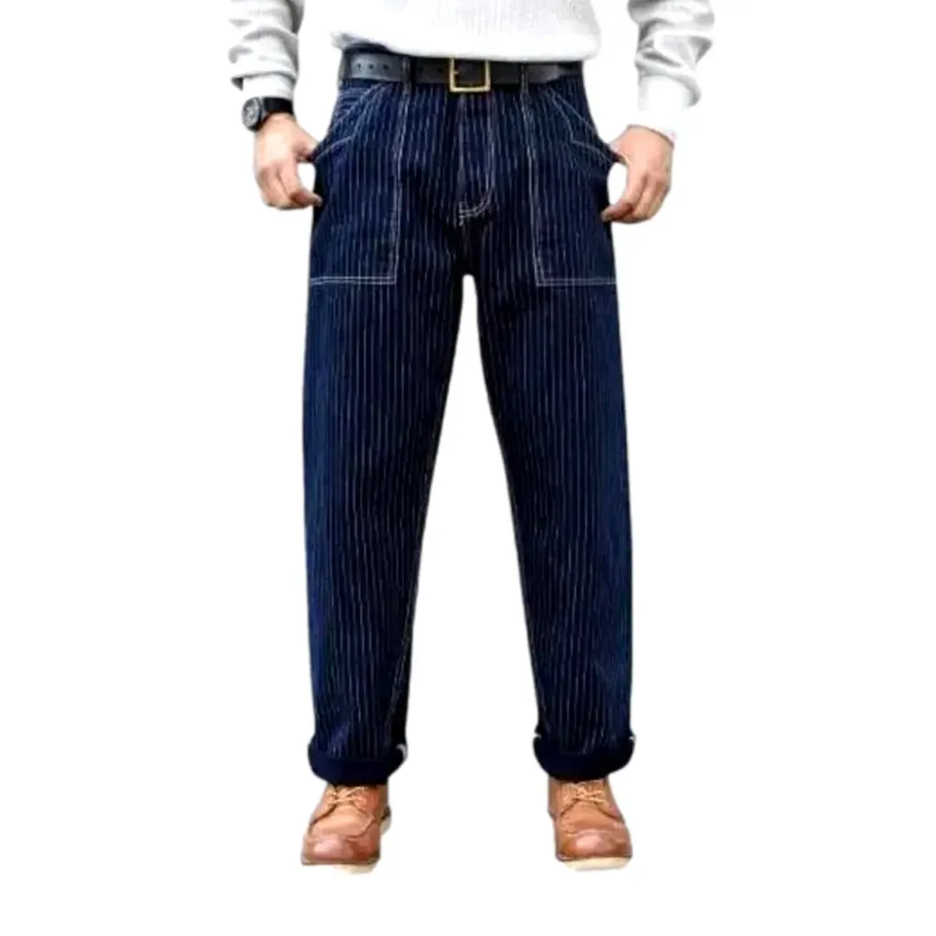 Classic stripes rolled cuffs men's jeans