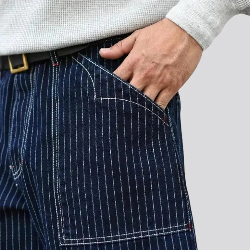 Classic stripes rolled cuffs men's jeans