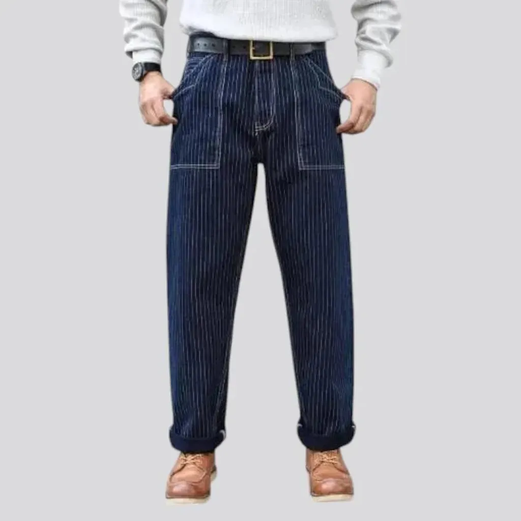 Classic stripes rolled cuffs men's jeans