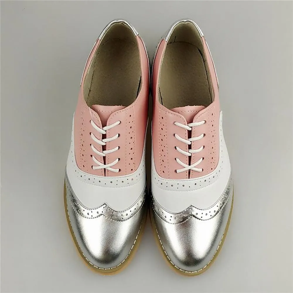 Comfortable Lace-Up Wingtip Flat Oxford Genuine Leather Shoes Footwear