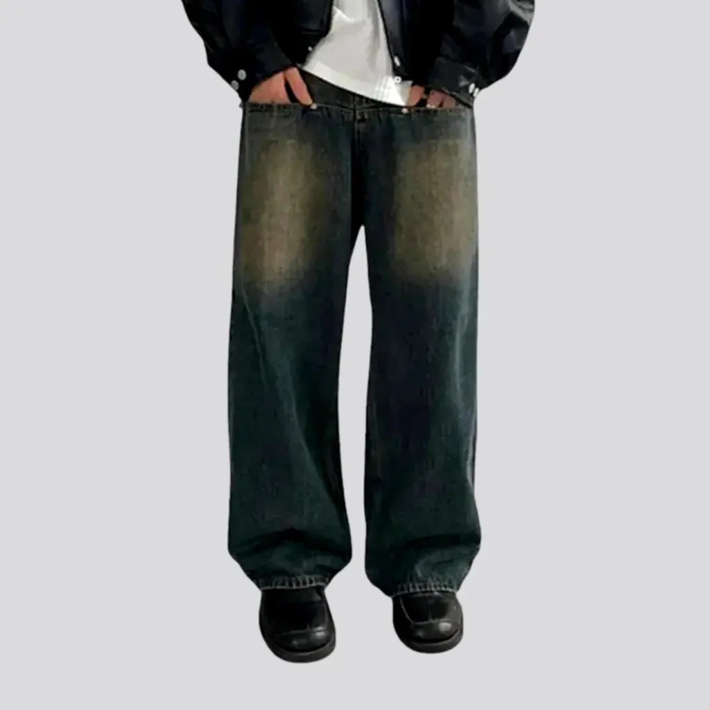 Dark mid rise 90s style men's jeans