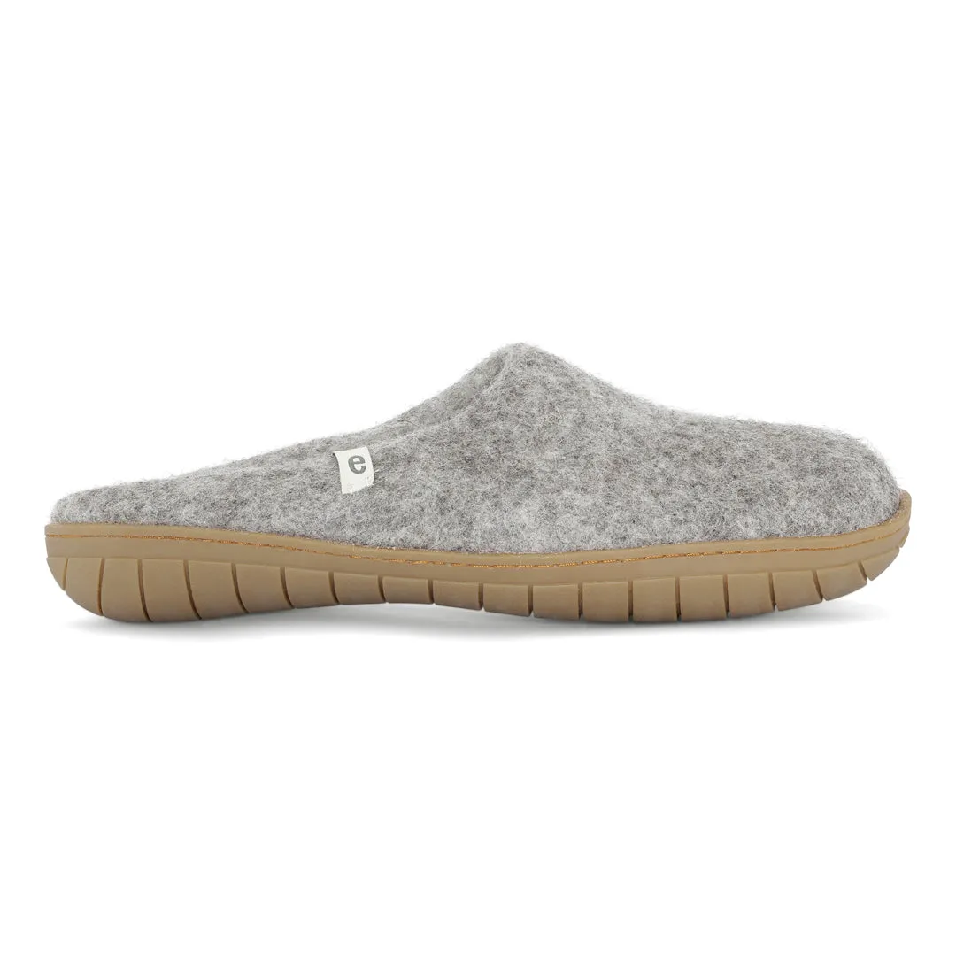 Egos Felted Wool Mule Slippers with Rubber Sole, Grey