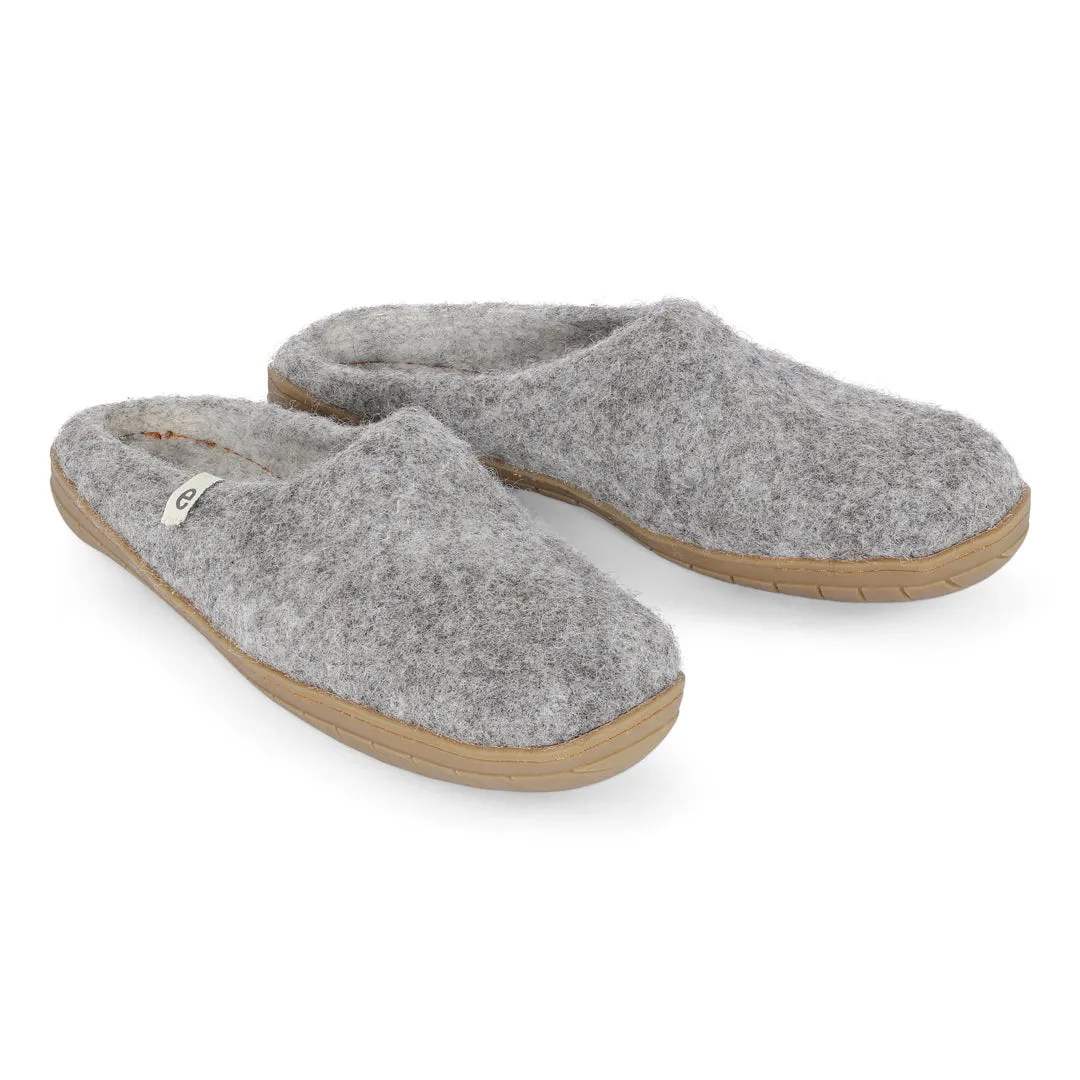 Egos Felted Wool Mule Slippers with Rubber Sole, Grey