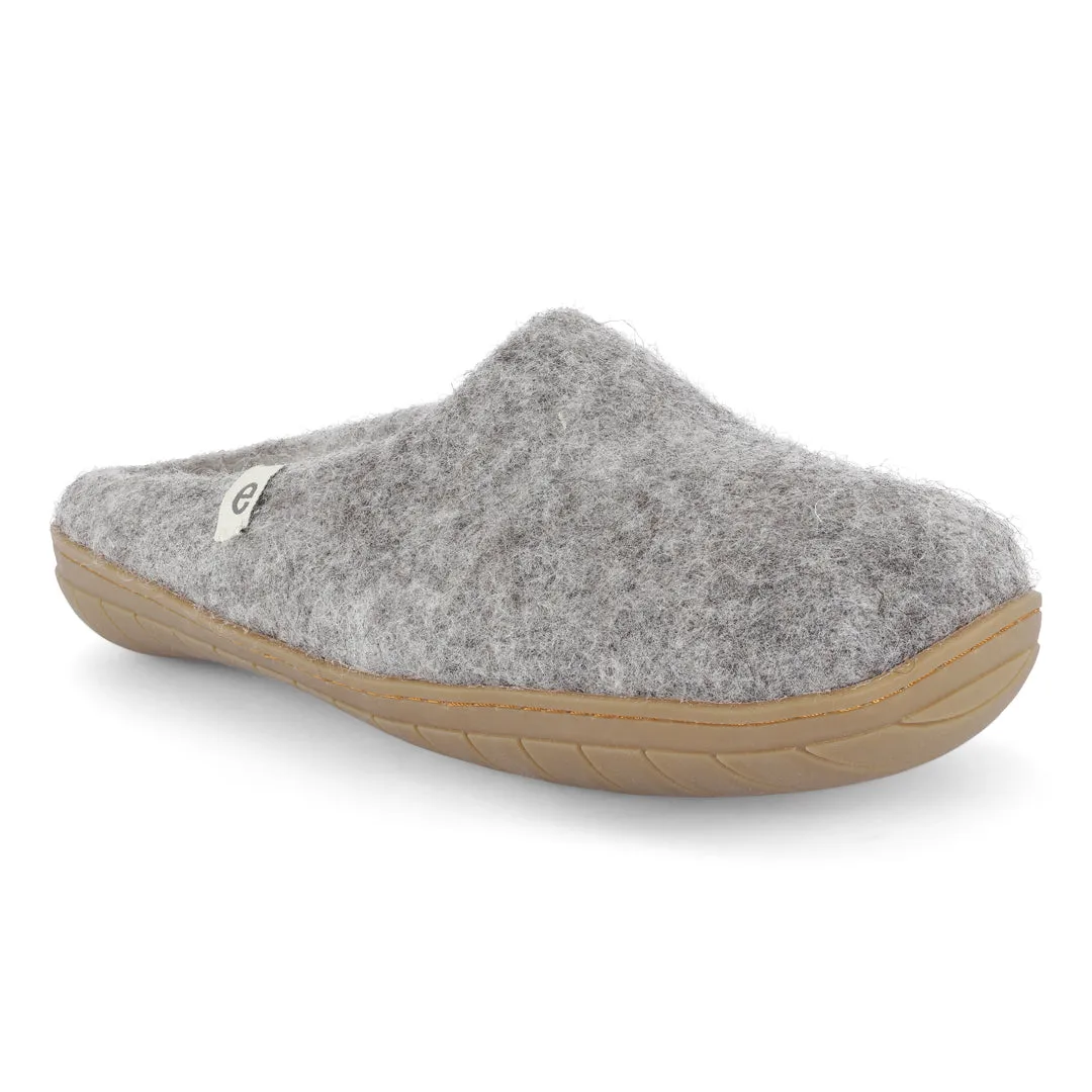 Egos Felted Wool Mule Slippers with Rubber Sole, Grey