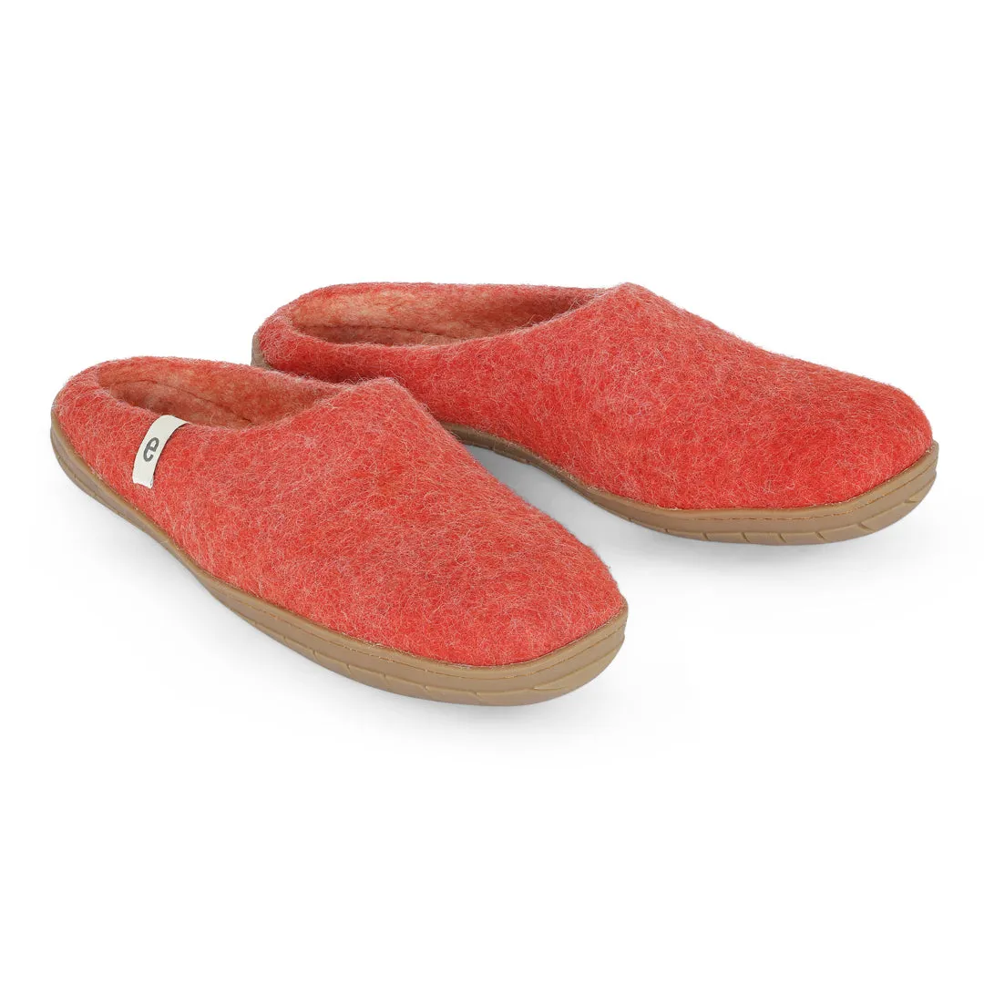 Egos Felted Wool Mule Slippers with Rubber Sole, Red