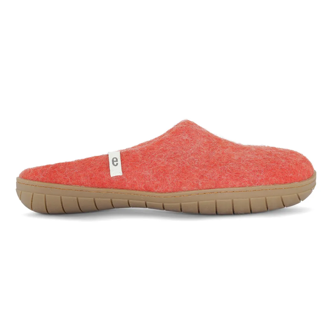 Egos Felted Wool Mule Slippers with Rubber Sole, Red