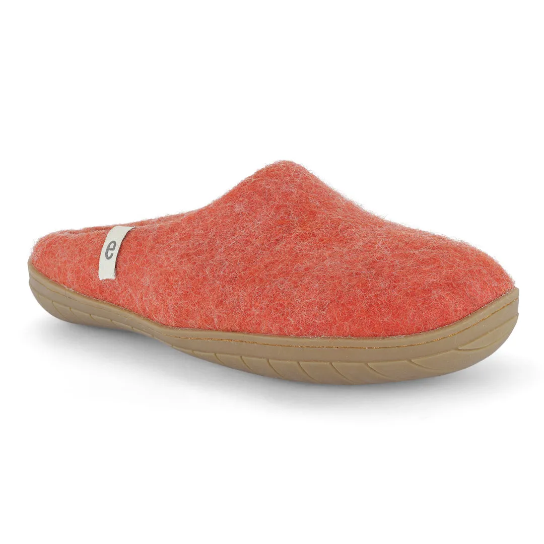 Egos Felted Wool Mule Slippers with Rubber Sole, Red