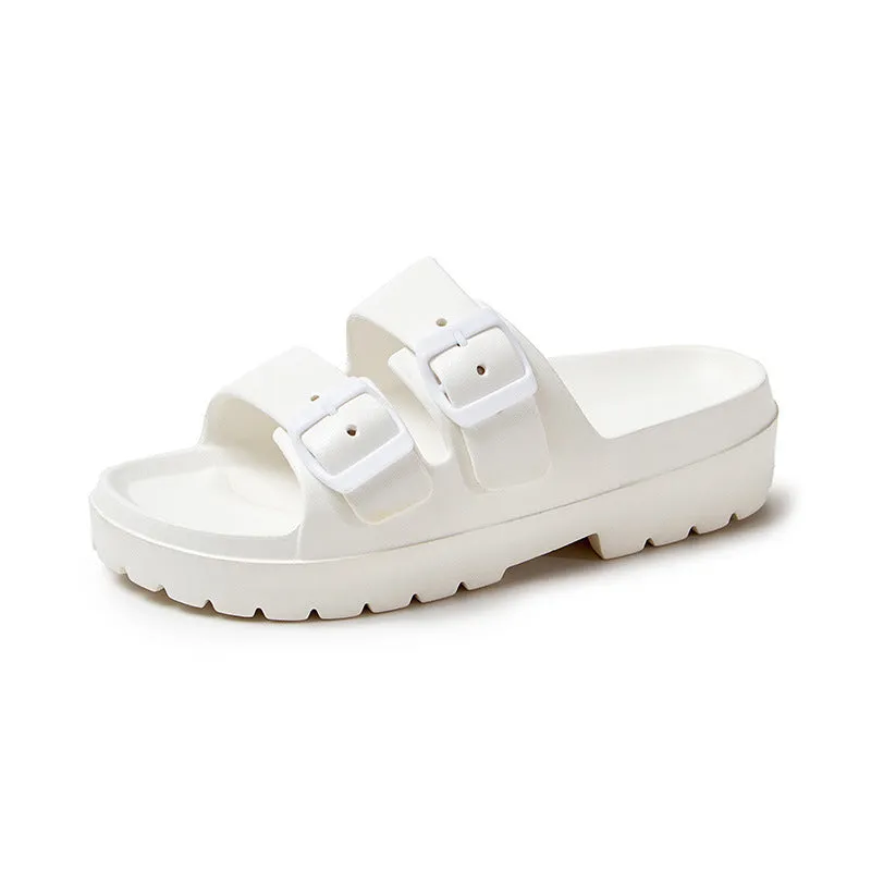 Fashion Double Buckle Slippers Summer Platform Garden Beach Shoes Casual Non-slip Floor Bathroom Home Slipper For Women