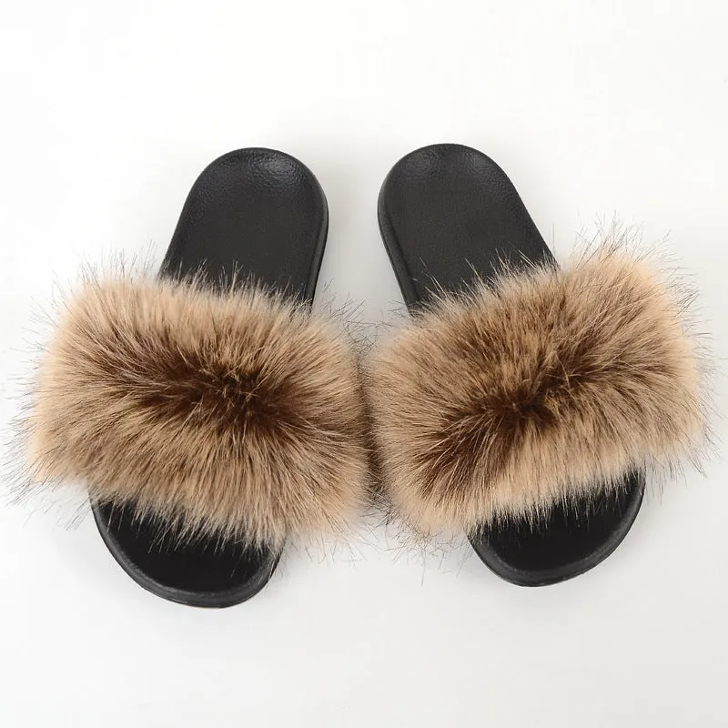 Faux Fox Fur Slippers Women Non Slip Plush Slippers