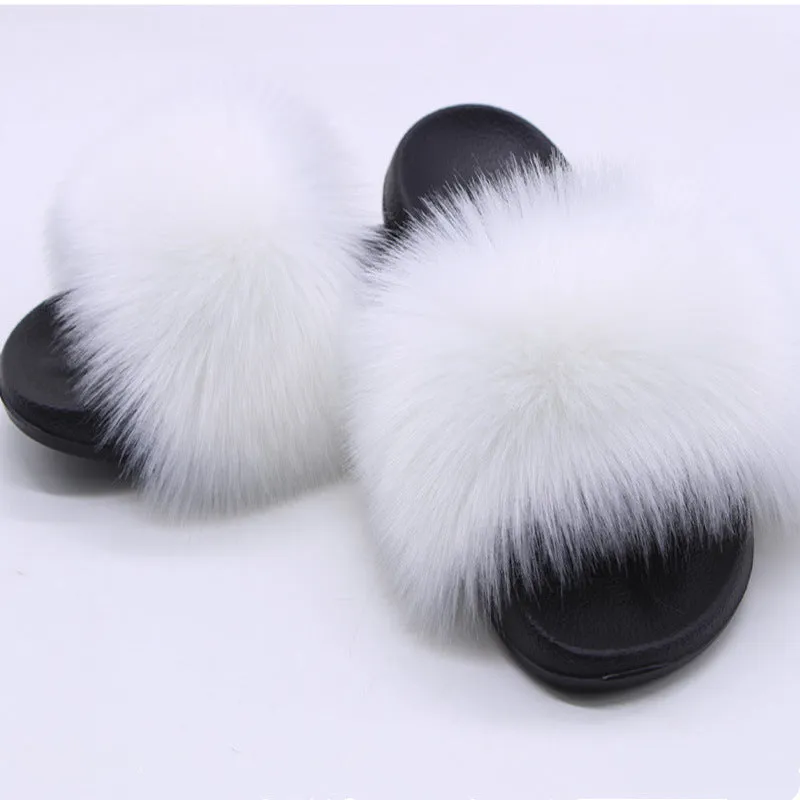 Faux Fox Fur Slippers Women Non Slip Plush Slippers