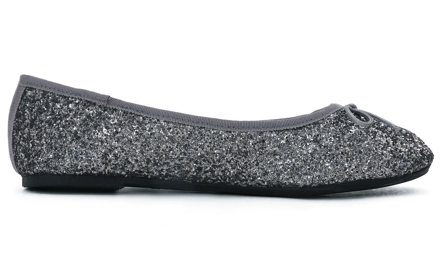 Feversole Women's Macaroon Glitter Pewter Memory Foam Cushion Insock Patent Ballet Flat