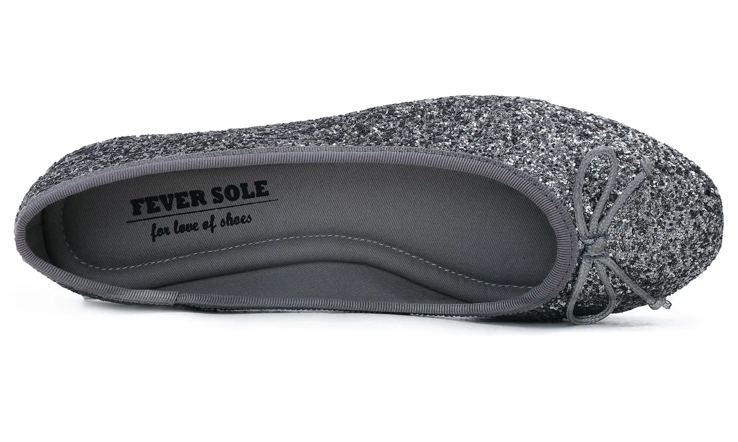 Feversole Women's Macaroon Glitter Pewter Memory Foam Cushion Insock Patent Ballet Flat