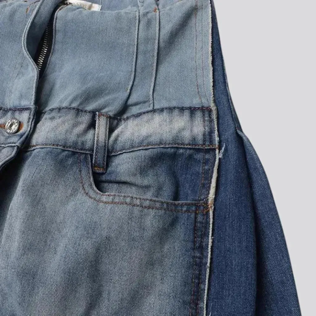 Frayed hem two-toned jeans for women