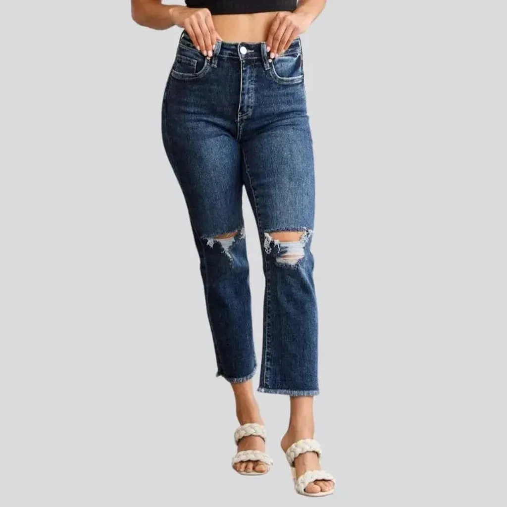 Frayed women's high-waist jeans