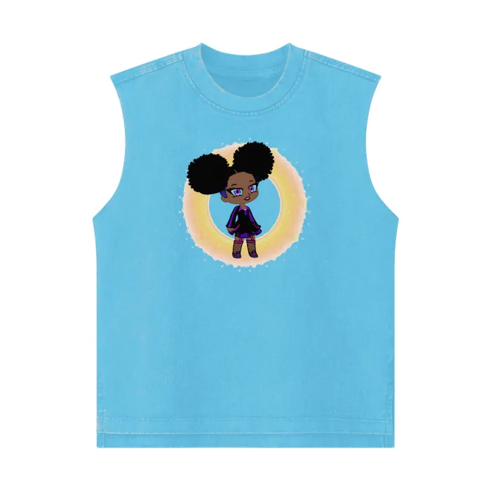 Fro-Puff Streetwear Heavyweight 285G Washed Girl's 100% Cotton Tank Top