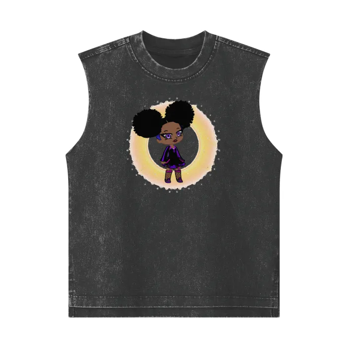 Fro-Puff Streetwear Heavyweight 285G Washed Girl's 100% Cotton Tank Top